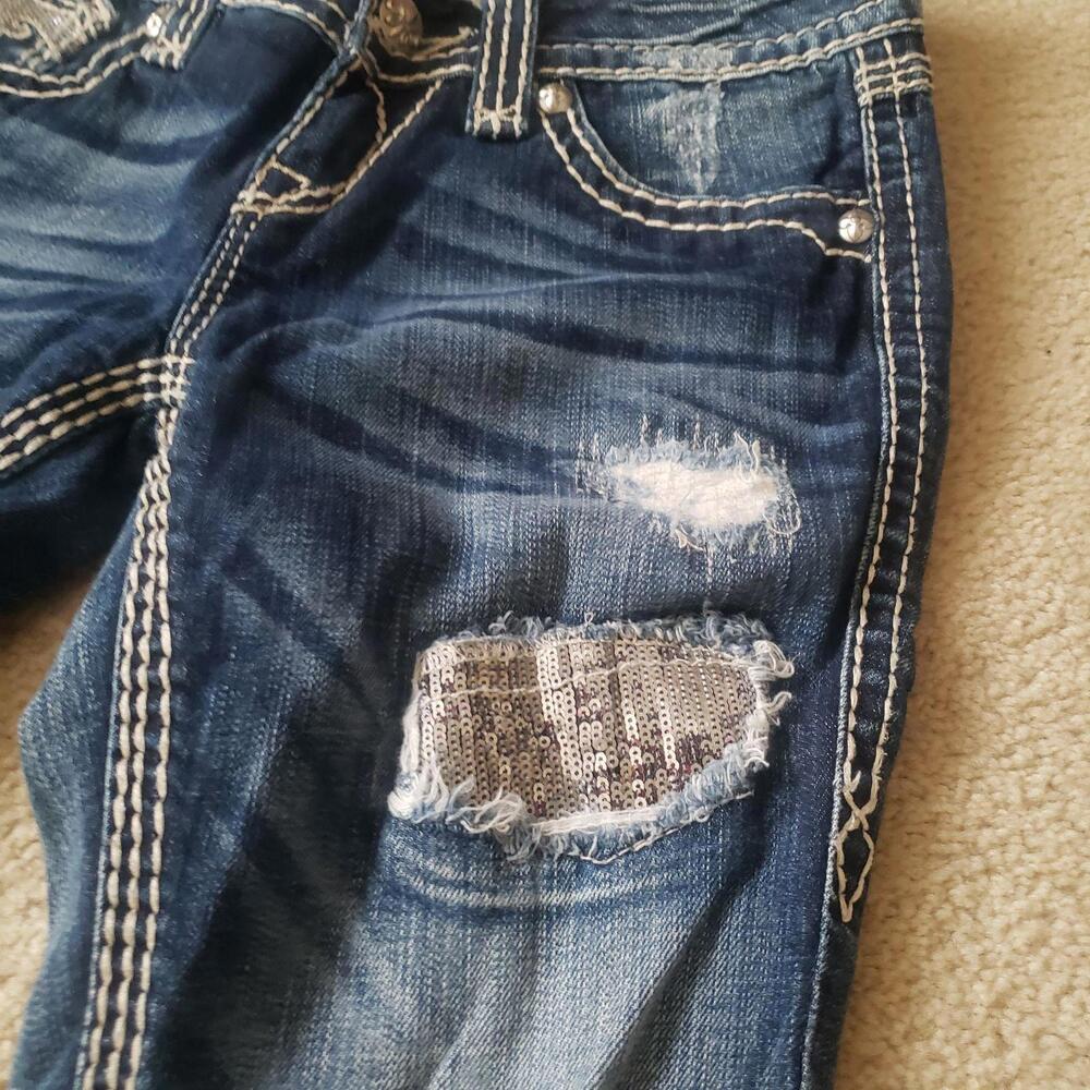 Rock Revival Distressed Sequined Patch Jeans - image 3